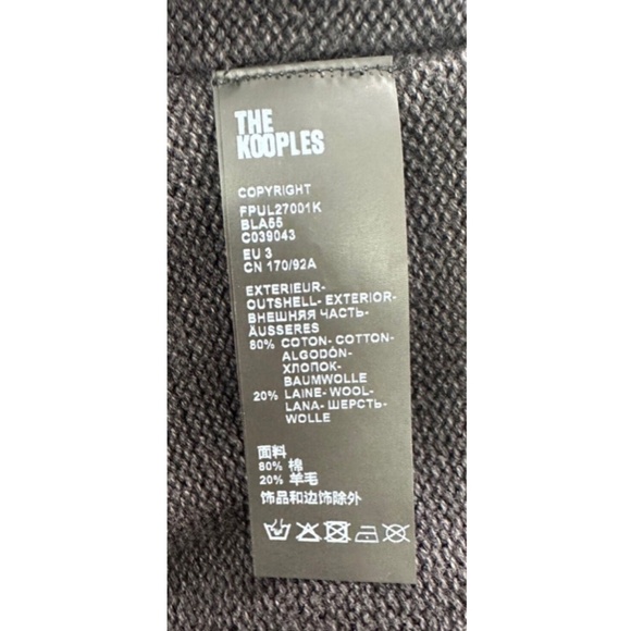 The Kooples black wash out cotton wool long sleeve hoodie sweater NWT sz 3/L - Picture 5 of 6